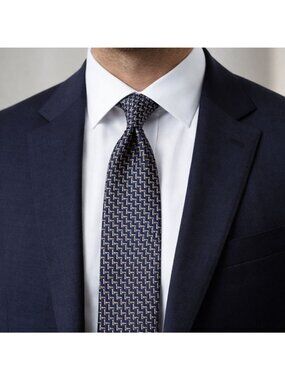 BOSS Blue Navy Geometric Silk Tie Made In Italy W:3" Excellent Condition